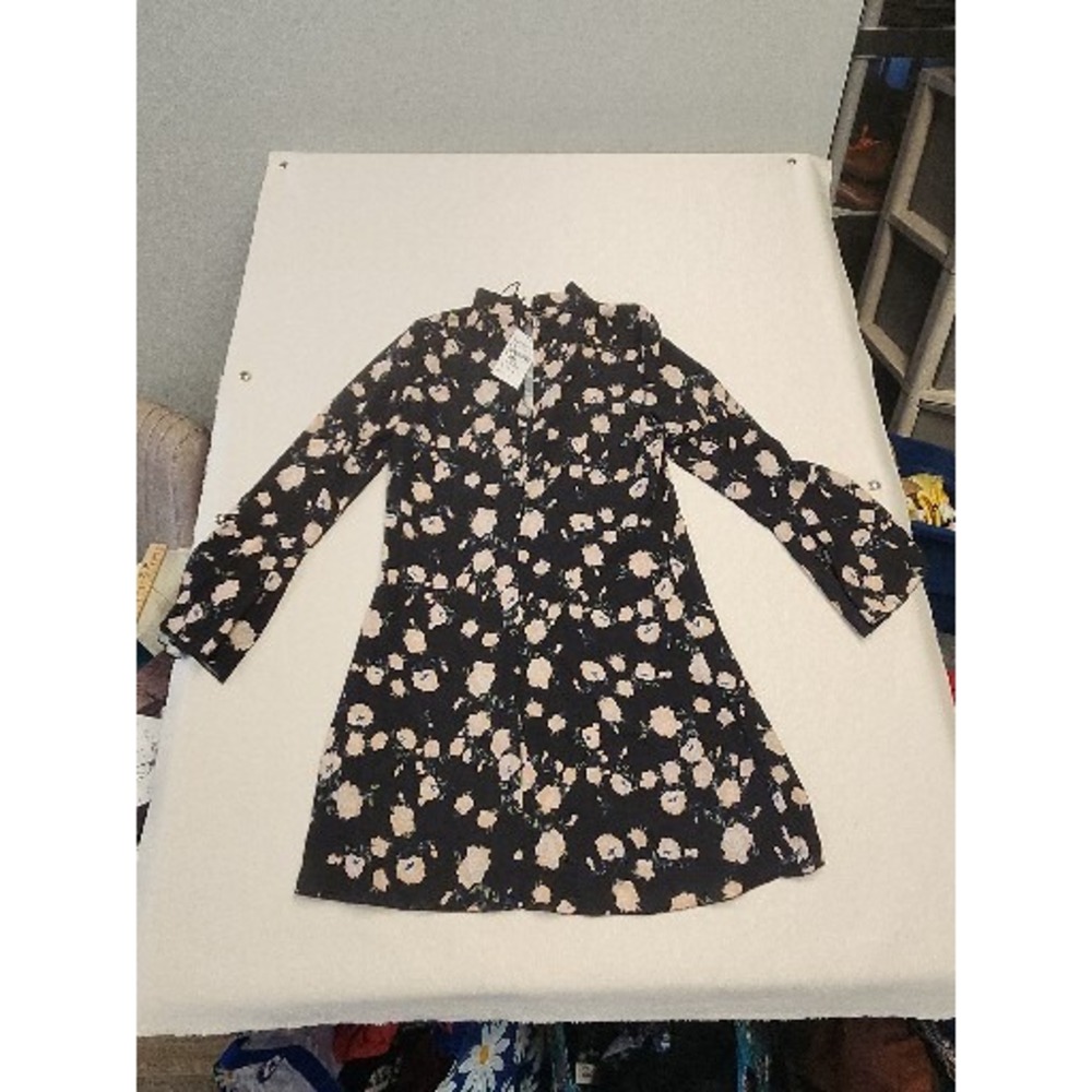 Quiz Women Black Peach Satin Floral Dress Boho Sleeves  Midi Dress Size 6 New